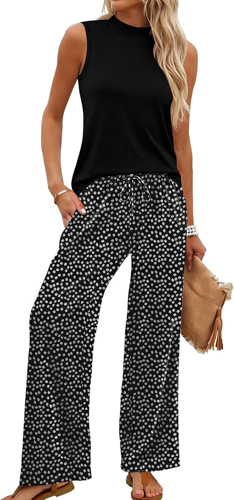 WIHOLL Two Piece Set for Women Summer Spring Outfits Cruise Travel Airport Beach Vacation Mock Ne... | Amazon (US)