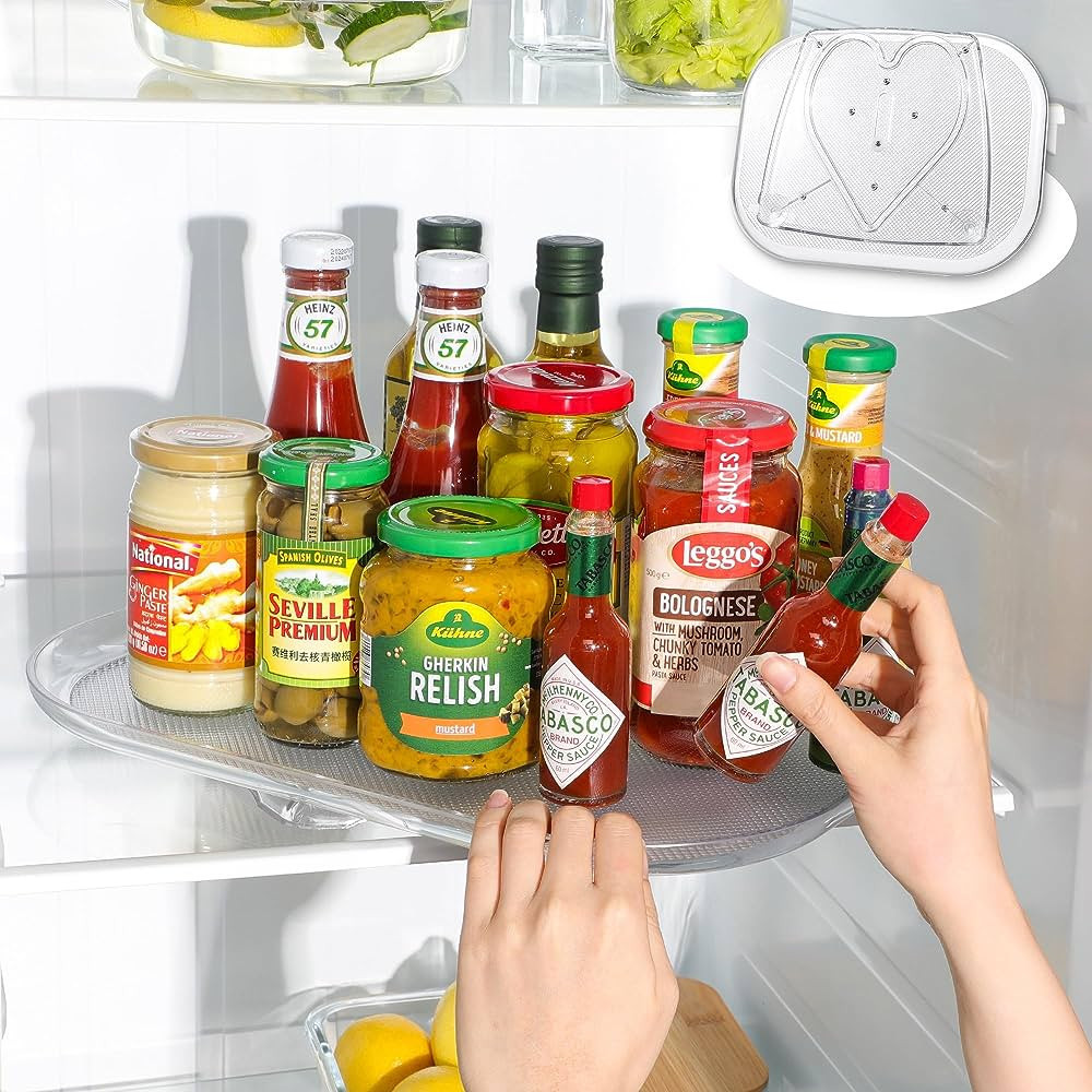 LAMU Lazy Susan Turntable Organizer for Refrigerator, 15.67'' Clear Rectangular Fridge Organizer ... | Amazon (US)
