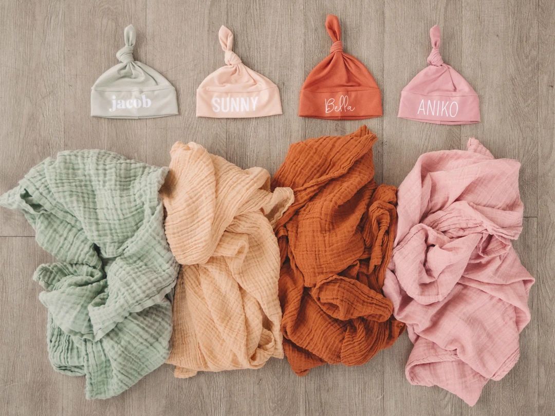 Classic Muslin Baby Blanket & Hat Set | Etsy (US)