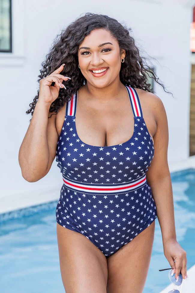 Distance Between Us Navy Stars One Piece Swimsuit | Pink Lily