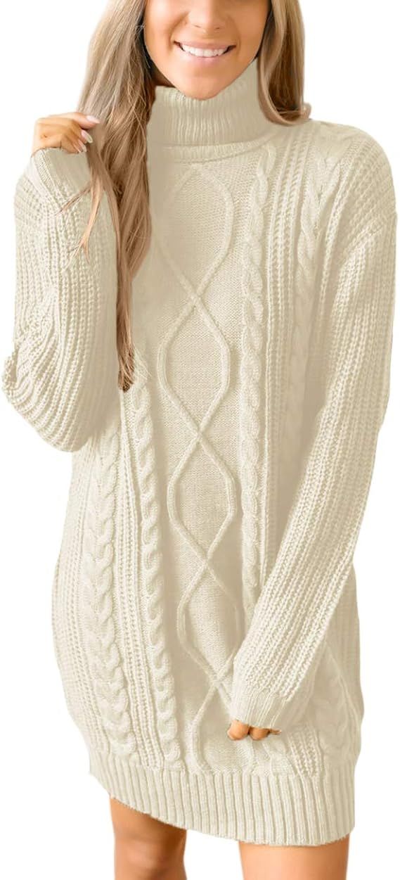 For G and PL Women Cable Knit Turtleneck Sweater Dresses | Amazon (US)