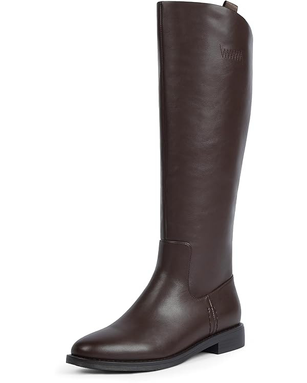 Modatope Knee High Boots Women Rounded Toe Flat Retro Bais Opening Low Chunky Heel Riding Boots | Amazon (US)