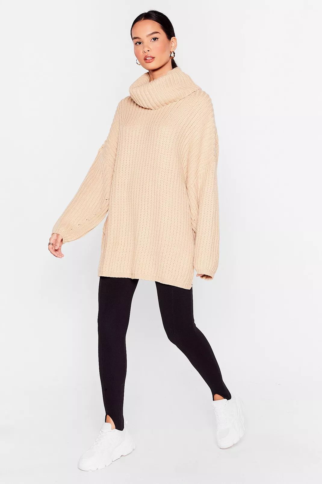 Turtleneck Ribbed Knit Oversized Sweater | Nasty Gal (US)