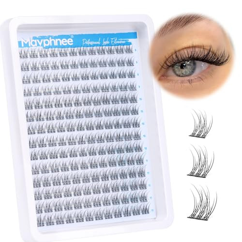 Natural Cluster Lashes CC-Curly 168 Pcs Wispy Lash Extensions 9-11MM Mixed Lengths Eyelash Extension Individuals Self Application DIY at Home by Mavphne | Amazon (US)