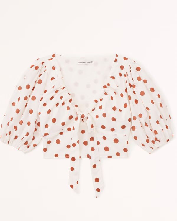 Women's Tie-Front Puff Sleeve Top | Women's Tops | Abercrombie.com | Abercrombie & Fitch (US)