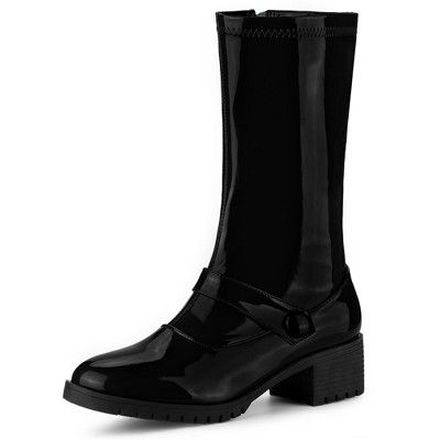 Allegra K Women's Solid Buckle Zipper Chunky Heel Combat Boots | Target
