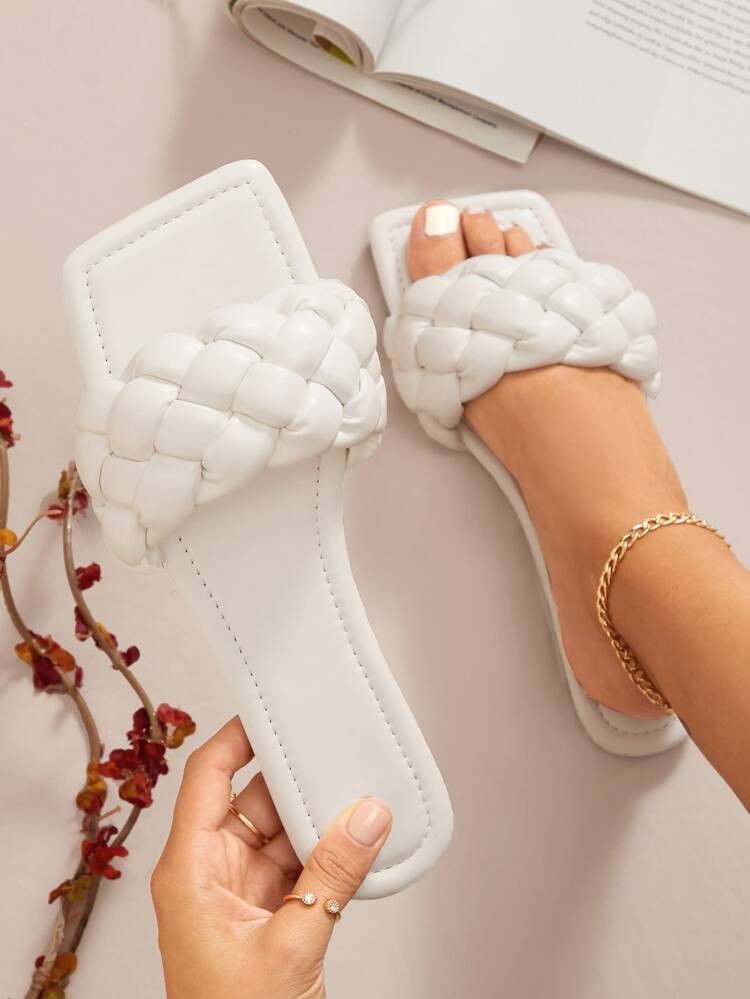 Braided Vamp Square Toe Slipper Sandals | SHEIN