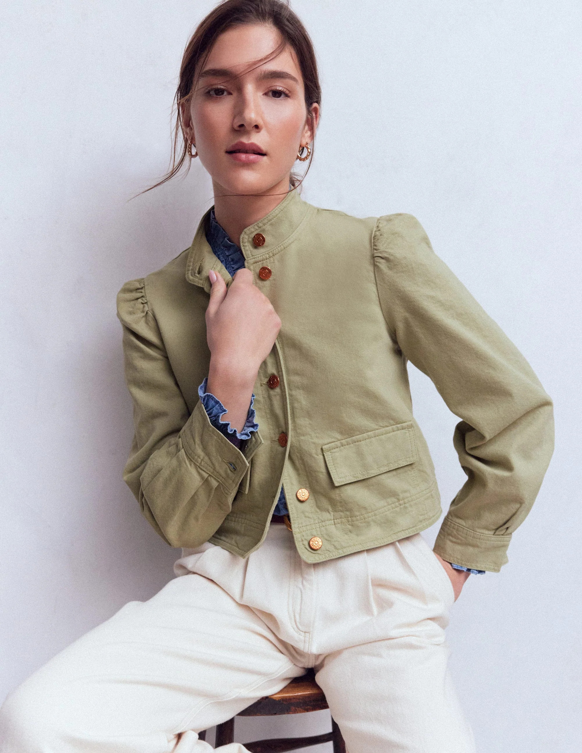 Topstitch Denim Jacket-Soft Green | Boden (US)