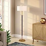 Simone 2-Light Floor Lamp with Fabric Shade in Matte Black/Brass/White | Amazon (US)