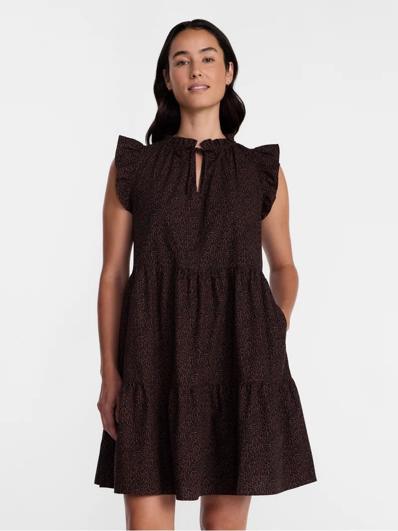 Time and Tru Women's and Women's Plus Cotton Mini Dress with Flutter Sleeves, Sizes XS-4X | Walmart (US)