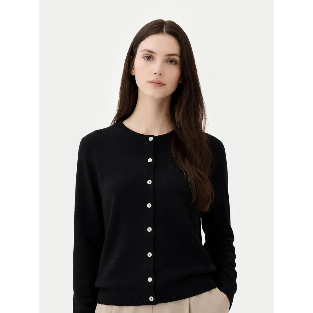 Gobi Cashmere Timeless Cashmere Crewneck Cardigan in Black at Nordstrom, Size X-Large | Nordstrom