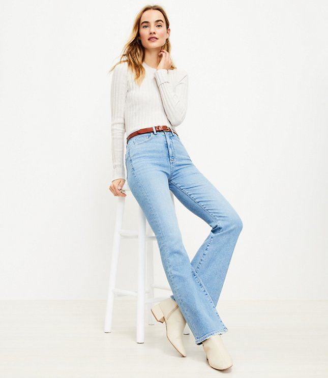 High Rise Slim Flare Jeans in Bright Indigo Wash | LOFT