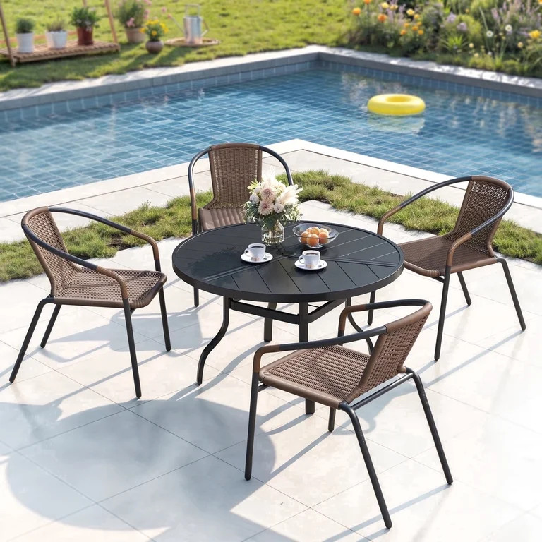 ELPOSUN 5-Piece Outdoor Patio Dining Set, Patio Dining Chairs & 39.3\u201d Large Round Dining Tab... | Walmart (US)