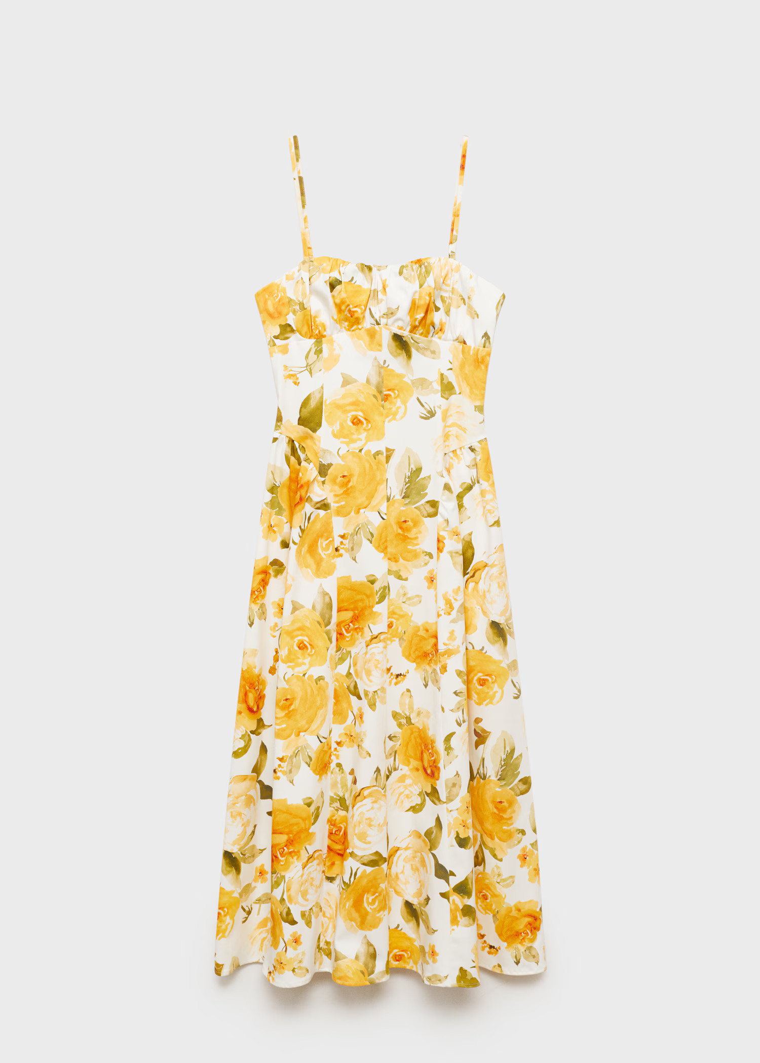 Floral midi-dress with gathered neckline - Women | MANGO United Kingdom | MANGO (UK)