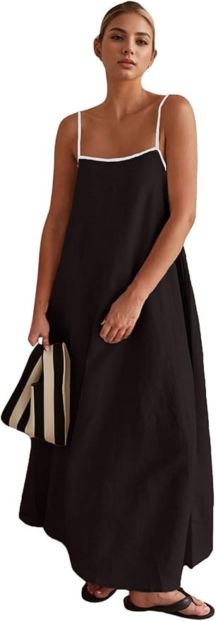 CHARTOU Women Summer Spaghetti Straps Linen Sleeveless Maxi Long Flowy Dress | Amazon (US)