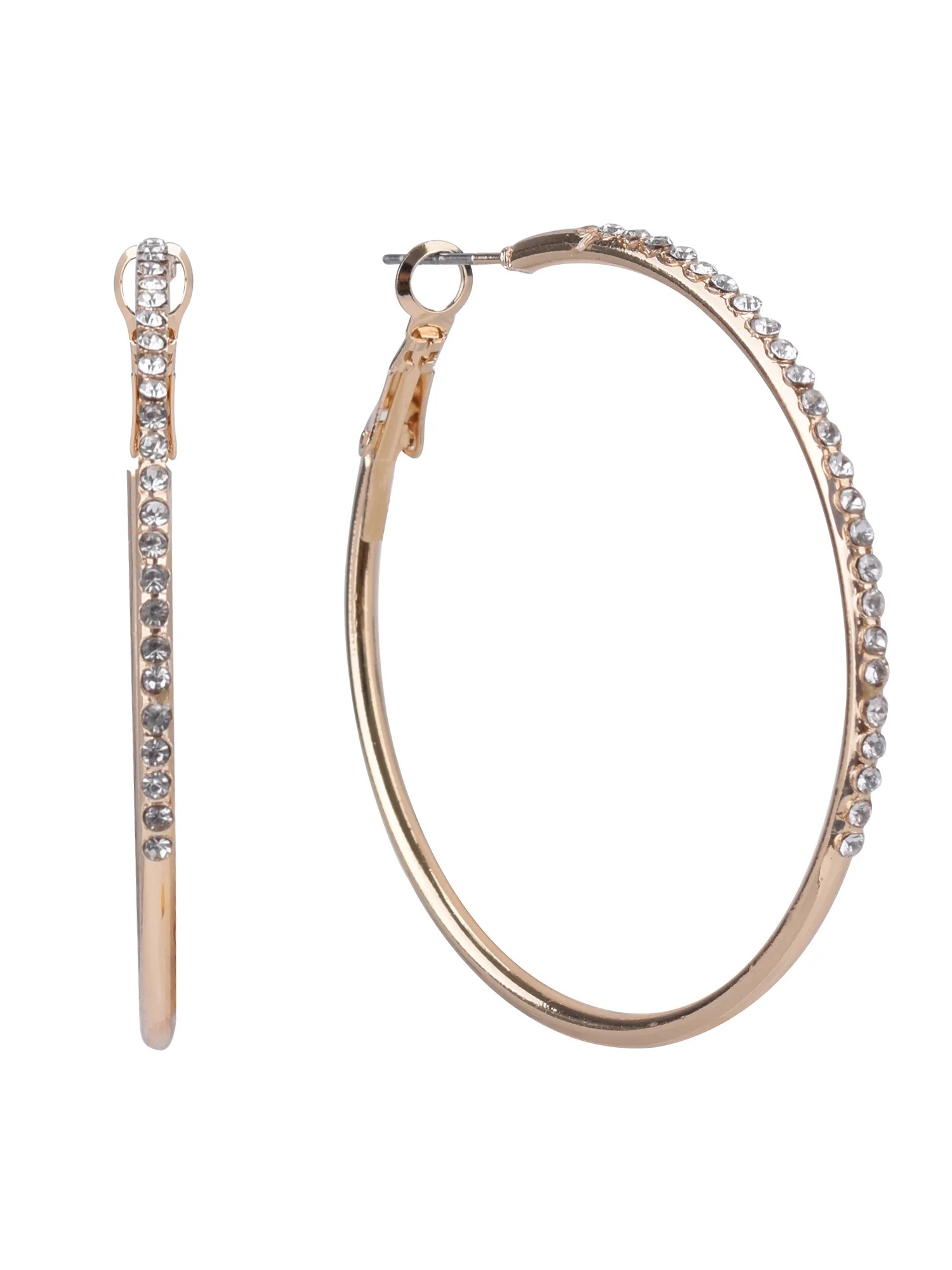 Time and Tru Adult Women's Gold Tone Crystal Hoop Metal Earring | Walmart (US)