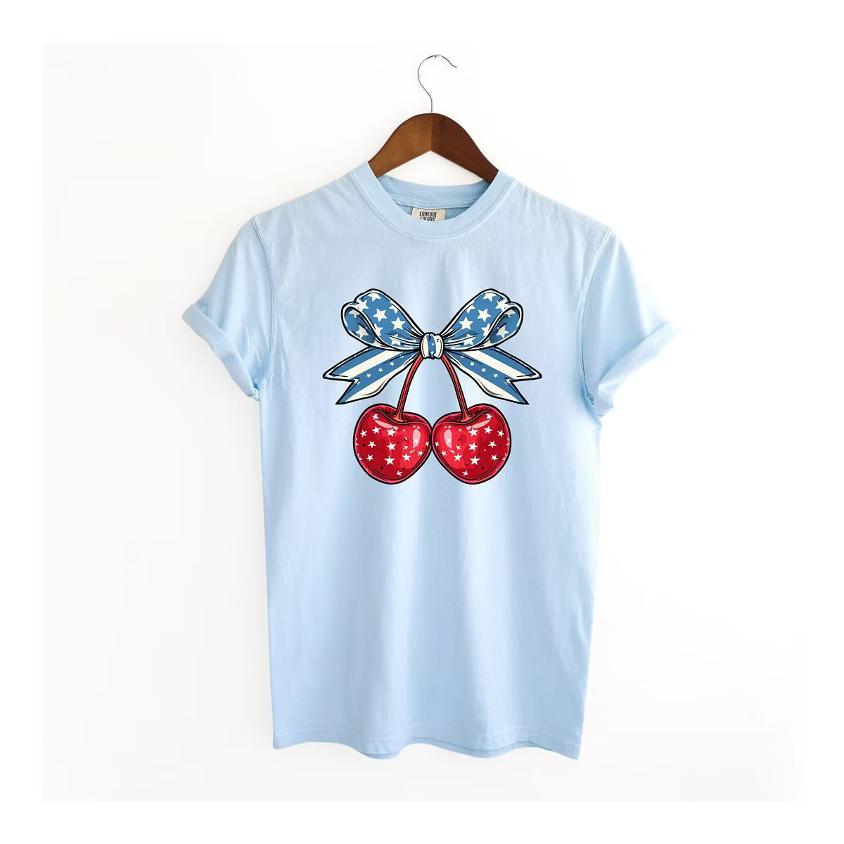 Simply Sage Market Women's Coquette Patriotic Cherries Short Sleeve Garment Dyed Tee | Target