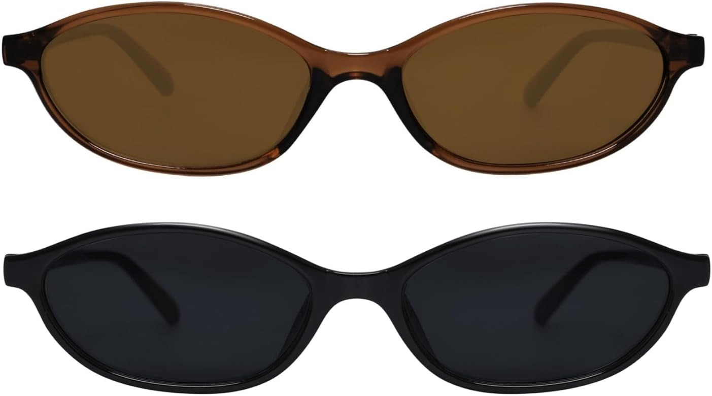 Retro Oval Sunglasses for Women Chic Cat Eye 90s Sunnies Lightweight Narrow Shades Trendy UV prot... | Amazon (US)