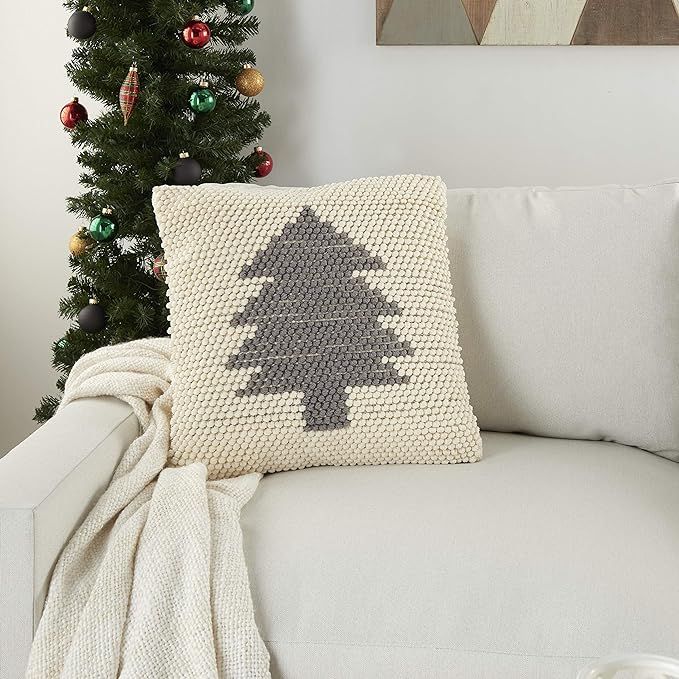 Mina Victory Holiday Xmas Tree Loops Ivory/Grey 20"X20" Throw Pillow | Amazon (US)