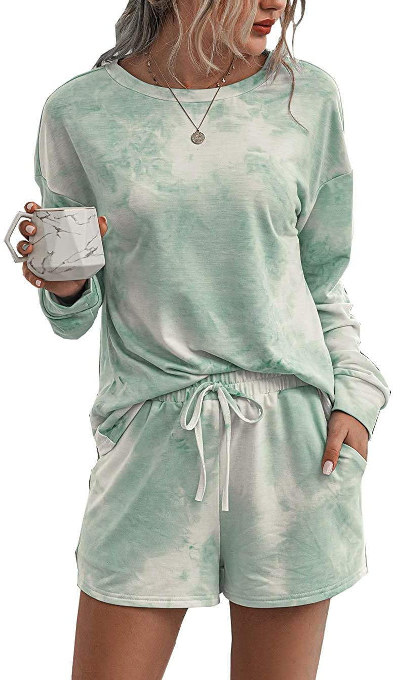 Women’s Tie Dye Printed Pajamas Set Long Sleeve Tops With Shorts Lounge Set Casual Summer Fashion | Amazon (US)