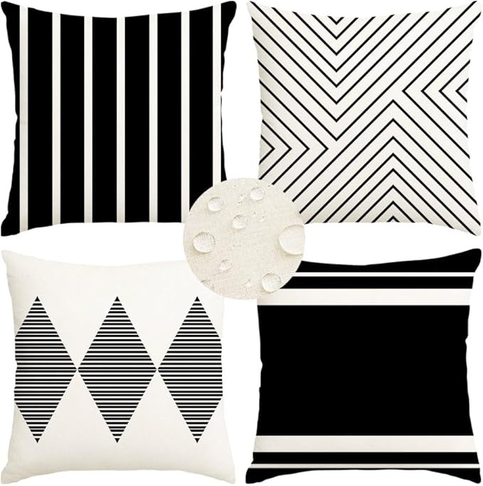 RABUSOFA Outdoor Pillows Waterproof,18x18 inch Black and White Throw Pillows Boho Set of 4 for Pa... | Amazon (US)