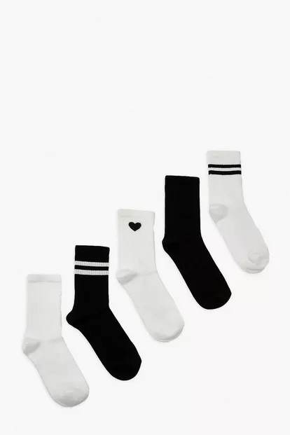 Recycled Heart Sports Socks 5 Pack | Boohoo.com (US & CA)