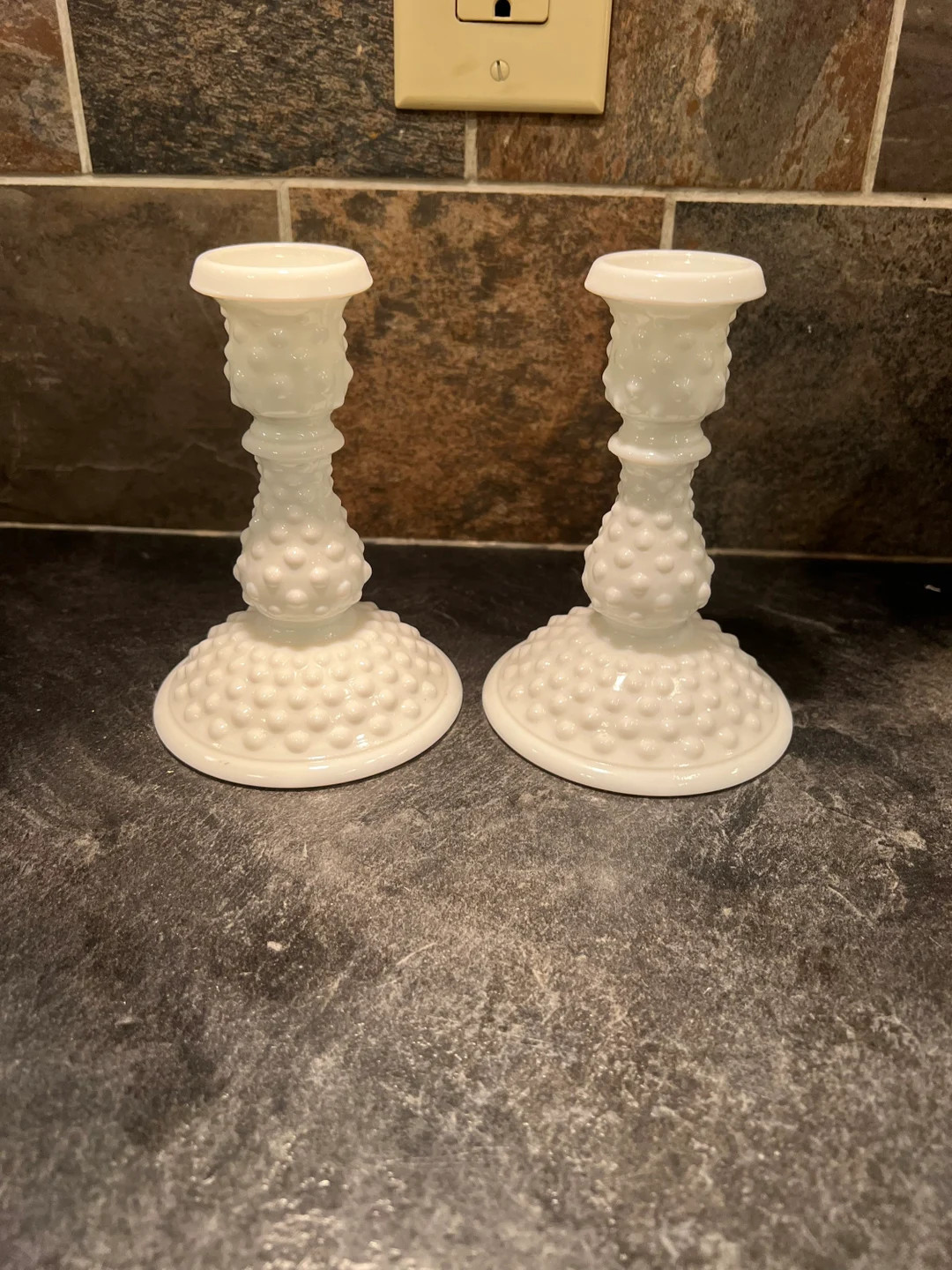 Fenton Hobnail White Milk Glass Tall Candle Stick Holders - Etsy | Etsy (US)