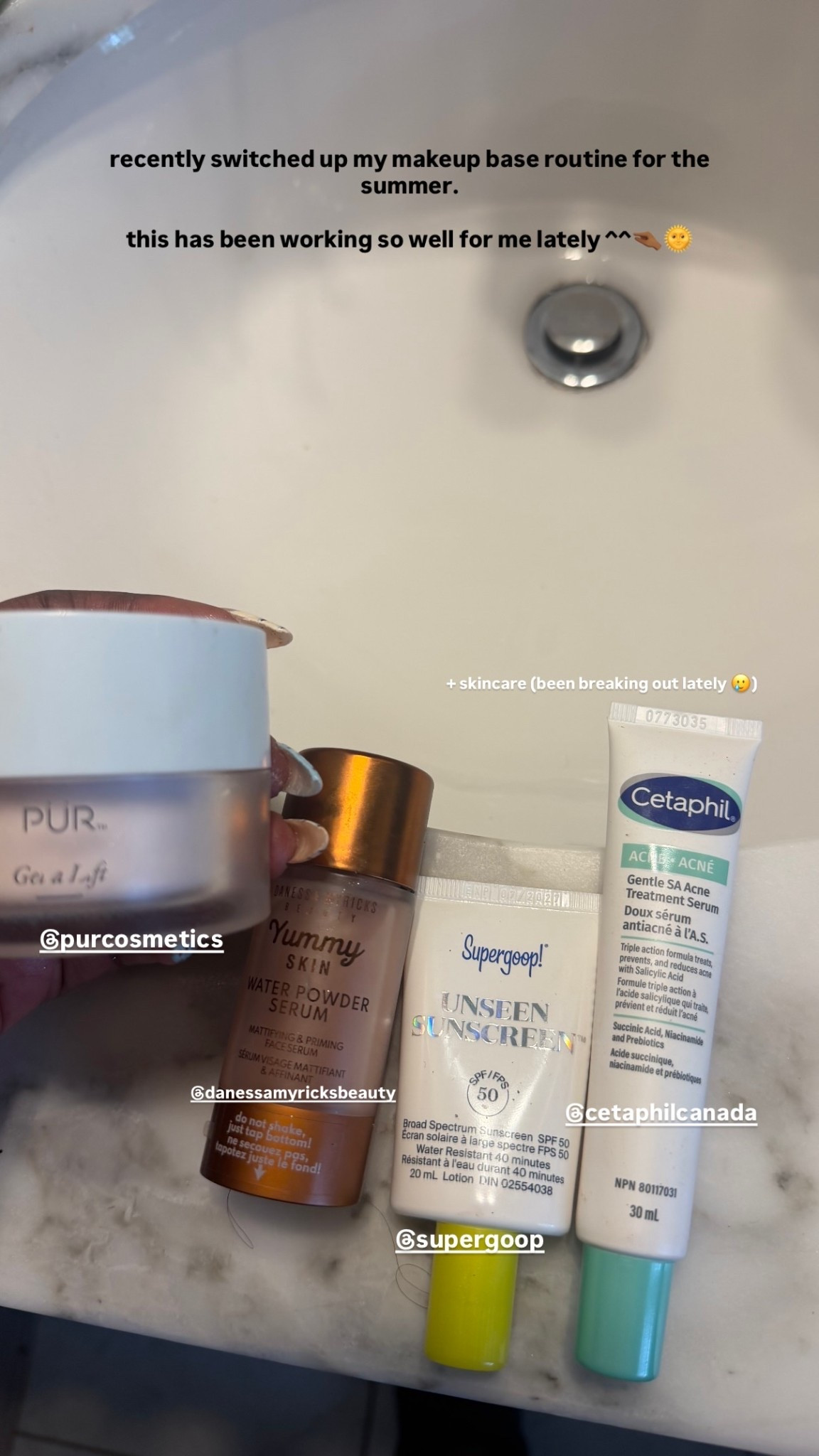 @purcosmetics   @danessamyricksbeauty  @supergoop  recently switched up my makeup base routine for the summer. 

this has been working so well for me lately ^^🤏🏾🌞 @cetaphilcanada + skincare (been breaking out lately 🥲)

#LTKcanada #LTKbeauty #LTKsummer