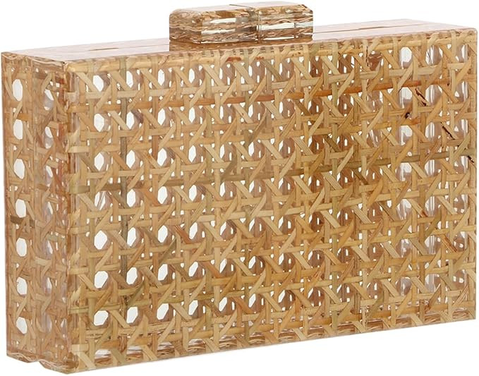 GOKTOW Rattan Acrylic Bag Clutch Purse Evening Bag Woven Handbag Summer Beach Purse | Amazon (US)