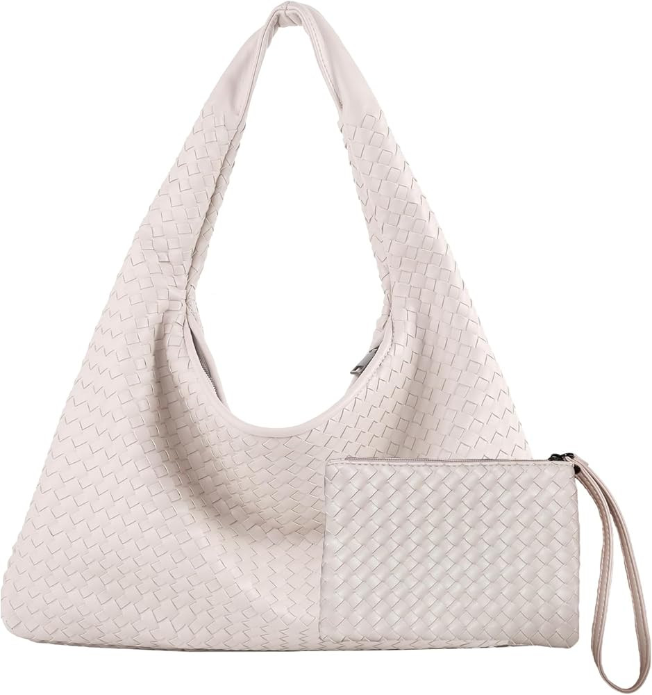 Woven Leather Hobo Bag With Purse for Women Top-handle Shoulder Bag, Tote Bags for Women Large Ca... | Amazon (US)