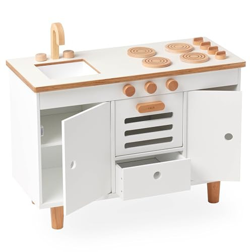 Lalo The Play Kitchen - Tool-Free Assembly, Toddler Kitchen Playset with Interactive Knobs & Doors, Safe for Kids 3+, Promotes Open-Ended Play, Wooden Play Kitchen, Made from Birch Wood - Coconut | Amazon (US)