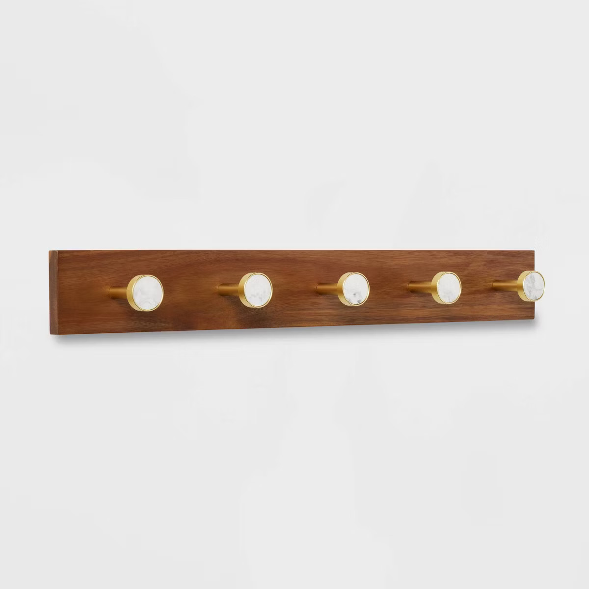 Metal and Faux Marble 5 Gold Hooks Rail on Acacia Wood - Threshold™: Wall Mounted Decorative Ho... | Target