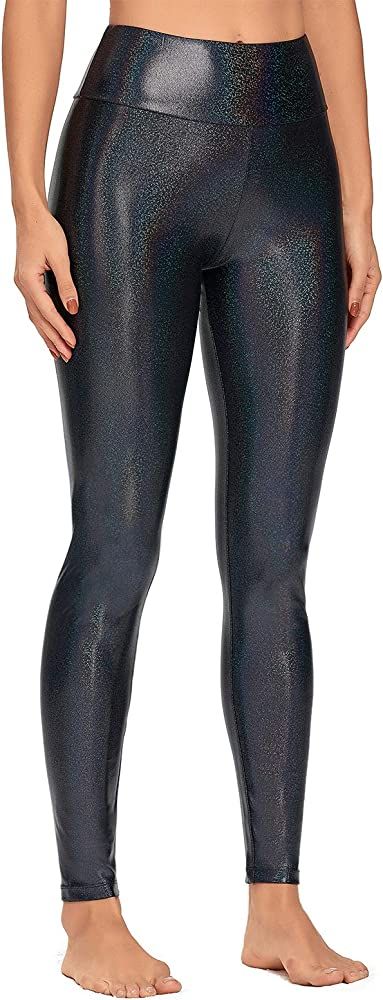 Houmous Women's Shiny Leggings with Unique Flash Sequins Full-Length Yoga Pants | Amazon (US)