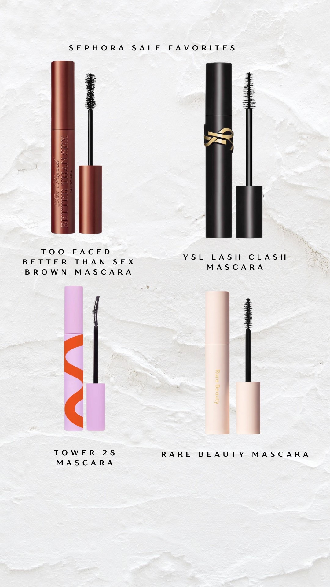 The Sephora Sale starts on 4/4 for VIB Rouge members and these are my favorite mascaras from Sephora of all time! Each one is amazing and I love to stock up on mascara during the sale! 

Sephora Sale Dates 
4/4 - 4-14 VIB Rouge 20% 
4/8-4/14 VIB 15% 
Insider 4/8-4-14 10% off 

#sephorasale #makeupproducts

#LTKBeauty #LTKSaleAlert #LTKFindsUnder50