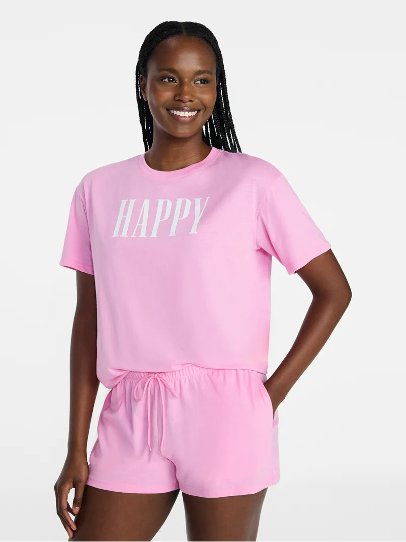 Joyspun Women's Short Sleeve Top and Shorts Pajama Set, 2-Piece, Sizes XS-3X | Walmart (US)