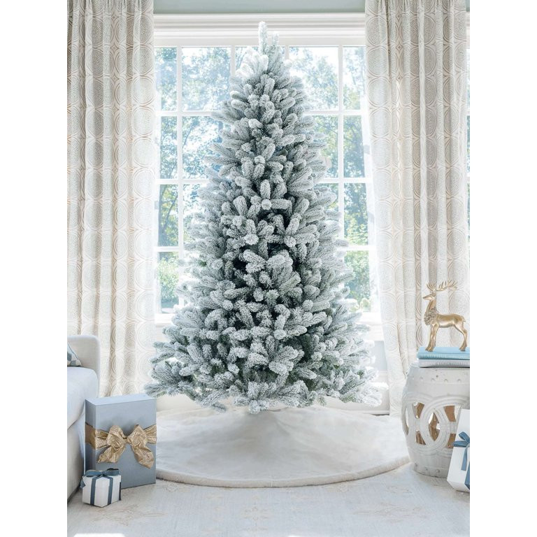 King Of Christmas 7.5ft Snow Flocked Hinged Artificial Christmas Tree Unlit King Flock Xmas Tree | Walmart (US)