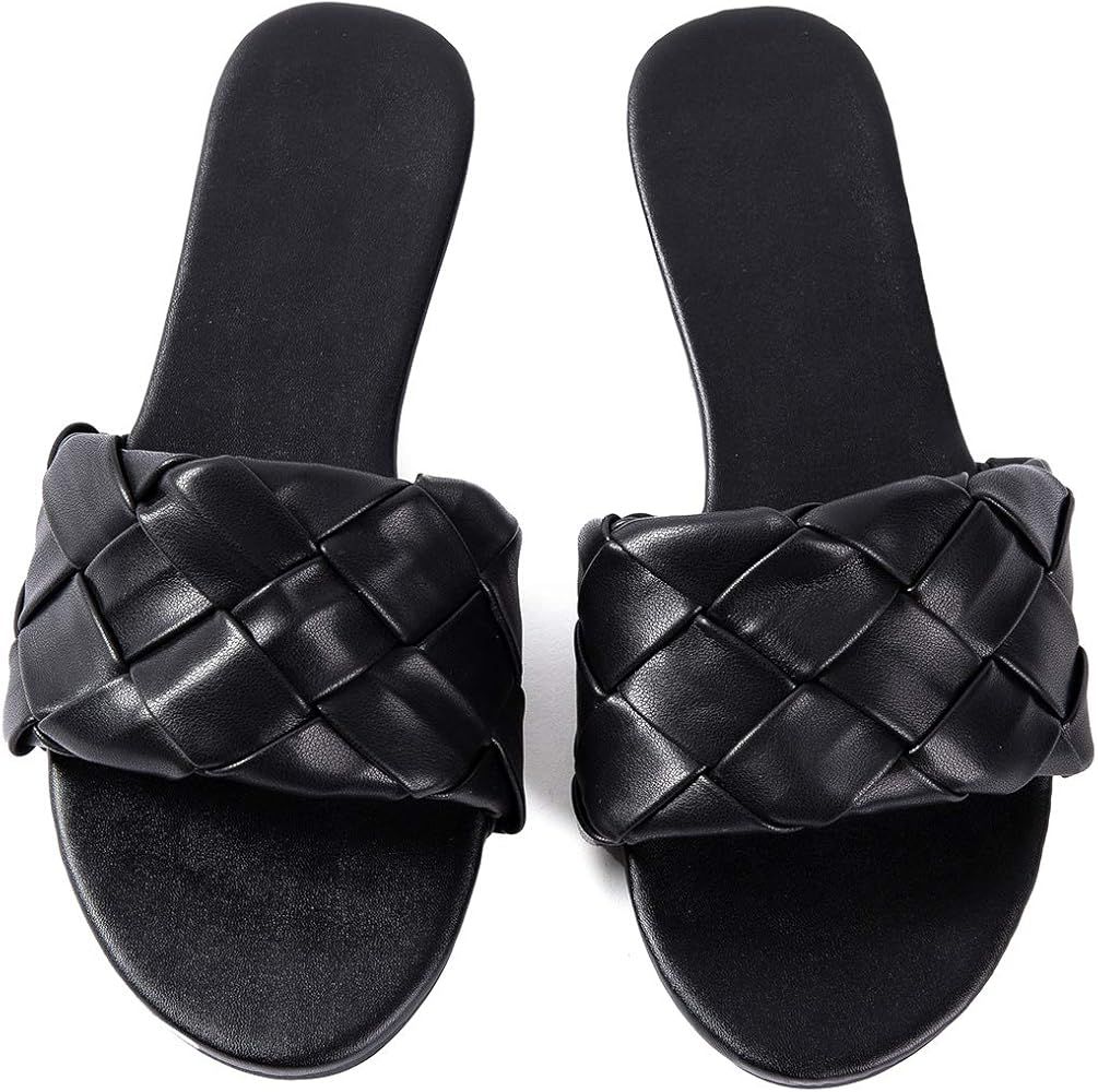 Women Flat Sadals Woven Leather Crossover Braided Fashion Sandals Flat Dressy Flip-Flops | Amazon (US)