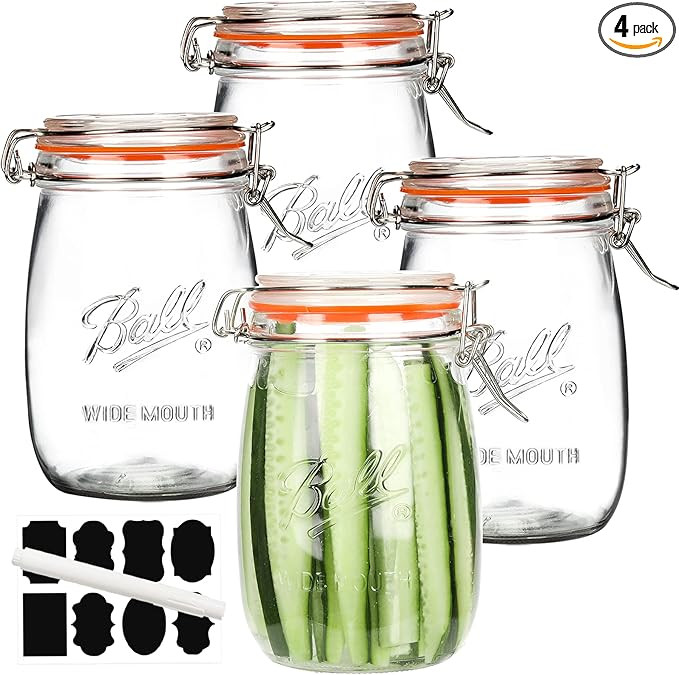 Wide Mouth Glass Jars with Airtight Lid 32OZ 4 Pack, Kitchen Storage Large Clear Canister Jars wi... | Amazon (US)