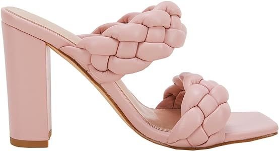 Amazon.com | Women's Braided Heeled Sandals Square Open Toe Backless Block Heel Strappy Casual Sa... | Amazon (US)