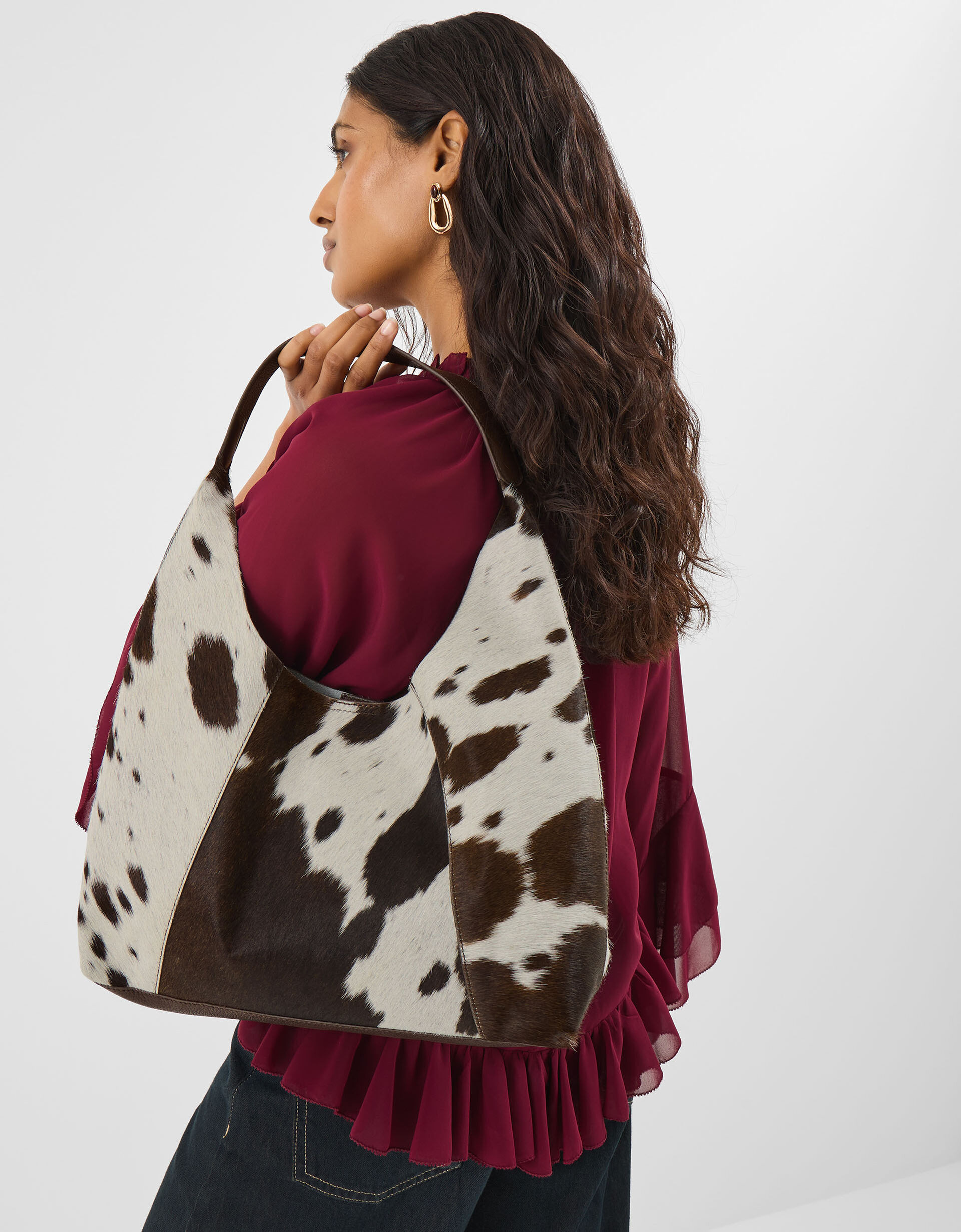Cow Print Leather Shoulder Bag | Accessorize (Global)