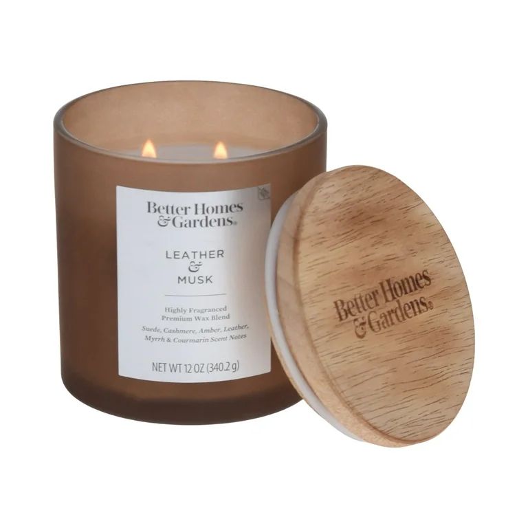 Better Homes & Gardens Leather and Musk Scented 2-Wick Jar Candle 12oz Frosted | Walmart (US)