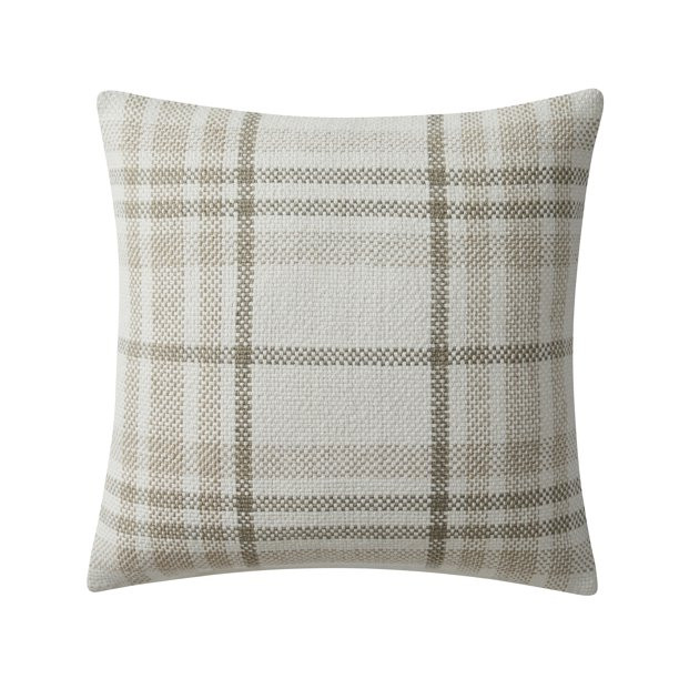 My Texas House Aurelia 20" x 20" White Pepper Plaid Cotton Decorative Pillow Cover | Walmart (US)