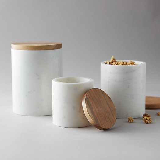 White Marble + Acacia Wood Canister | Terrain