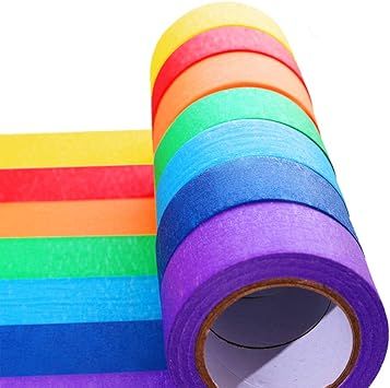 Colored Masking Tape, Rainbow Color Painters Tape Labelling Tape for Kids Fun Arts DIY, Identific... | Amazon (US)