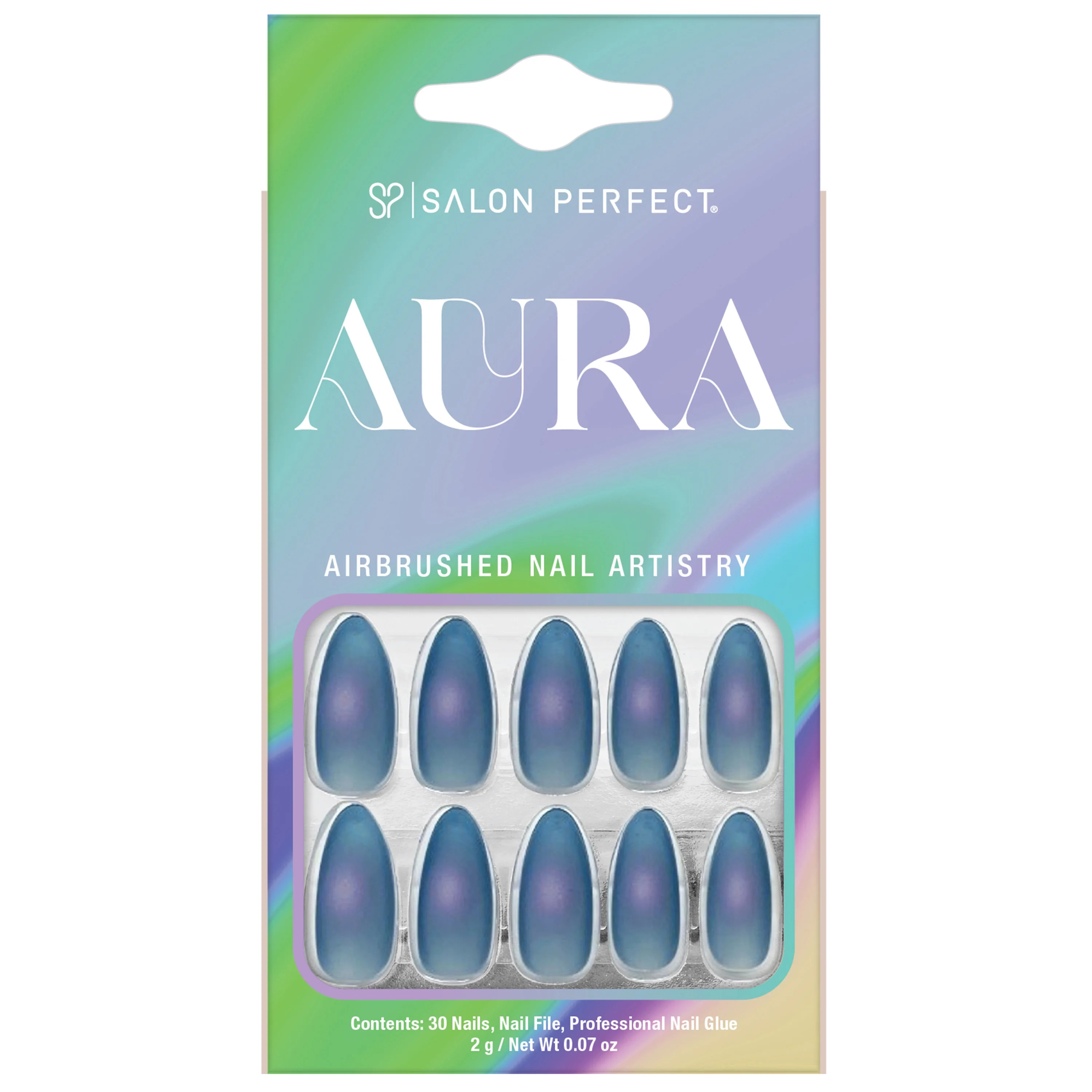 Salon Perfect Press On Nails, 195 Aura Fake Nail Kit, Blue Jelly, File & Nail Glue Included, 30 N... | Walmart (US)