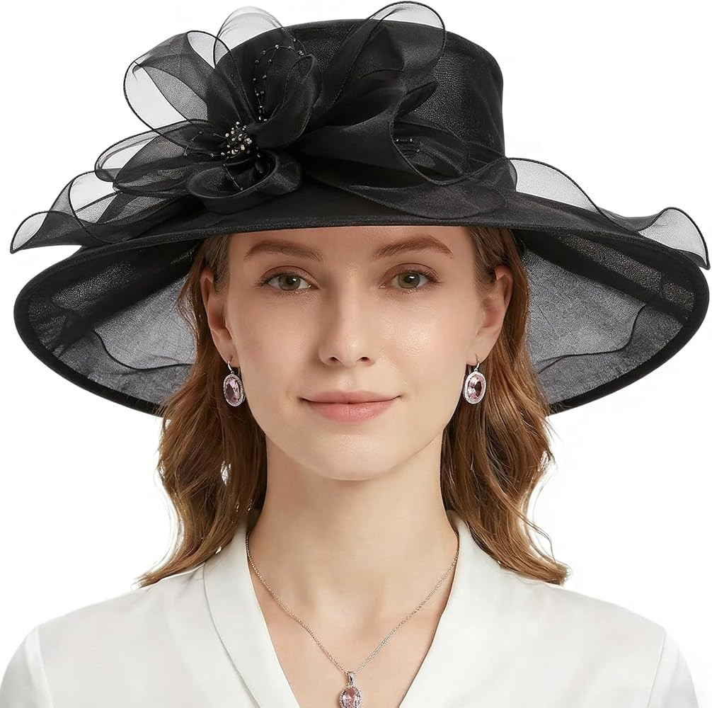 DRESHOW Women Organza Hat Church Cap Hats Clearance Kentucky Derby Cocktail Tea Party Wedding Flo... | Amazon (US)
