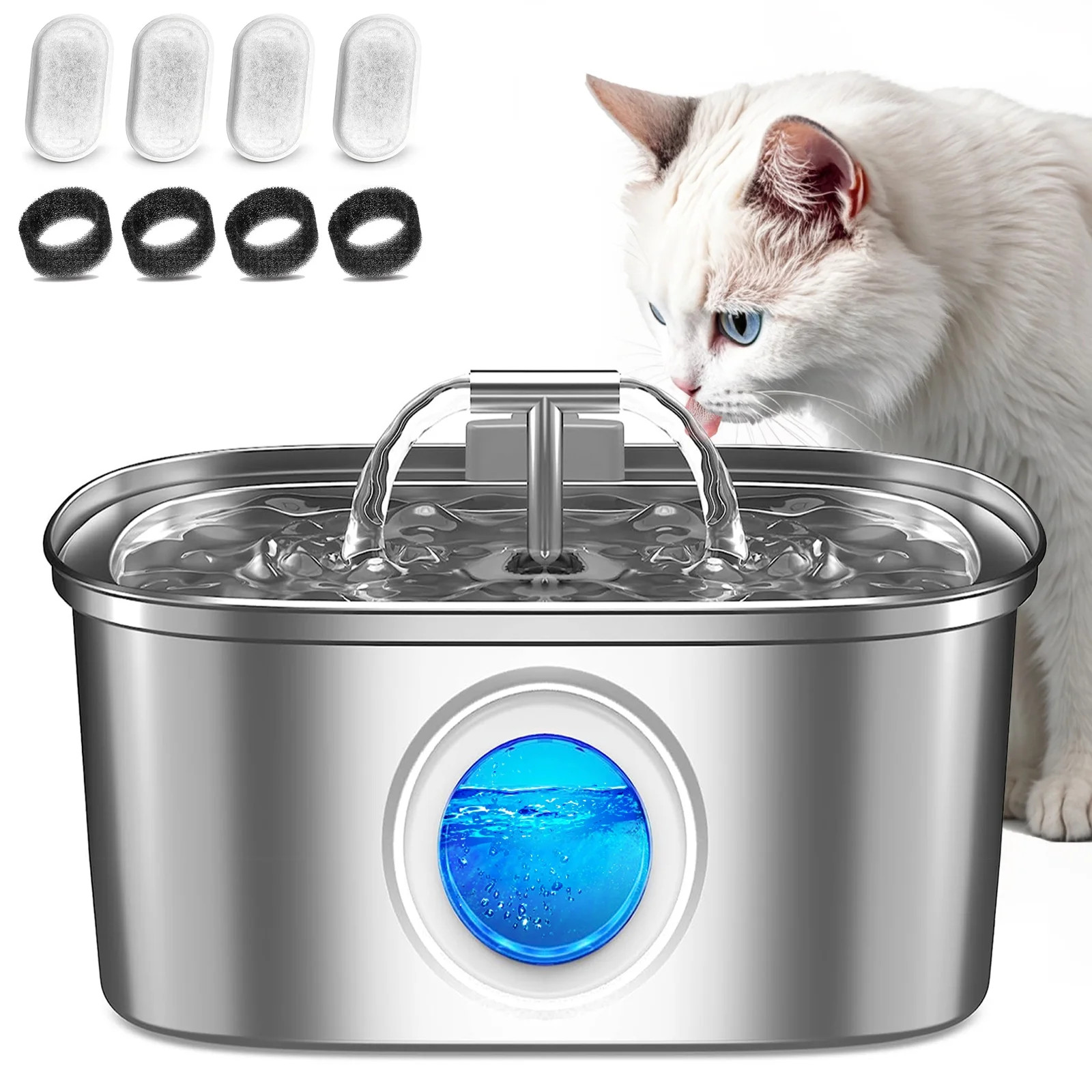 Cat Water Fountain Stainless Steel, YUWENUS 108oz/3.2L Pet Fountain with Water Level Window, Dog ... | Walmart (US)
