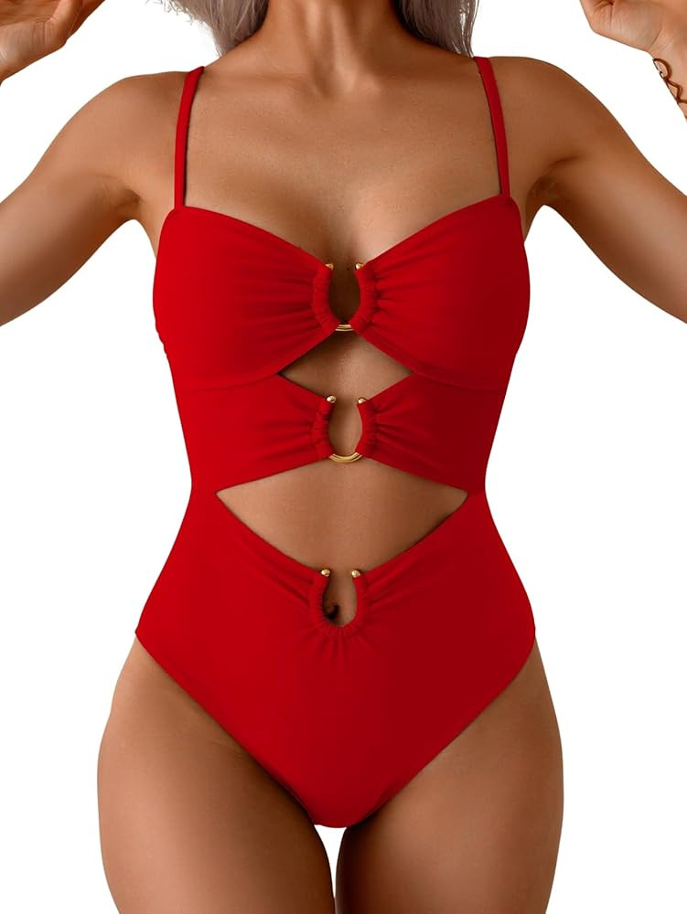 Eomenie One Piece Swimsuit for Women Ring Linked Monokini Sexy Bathing Suit Cutout Swim Suit | Amazon (US)