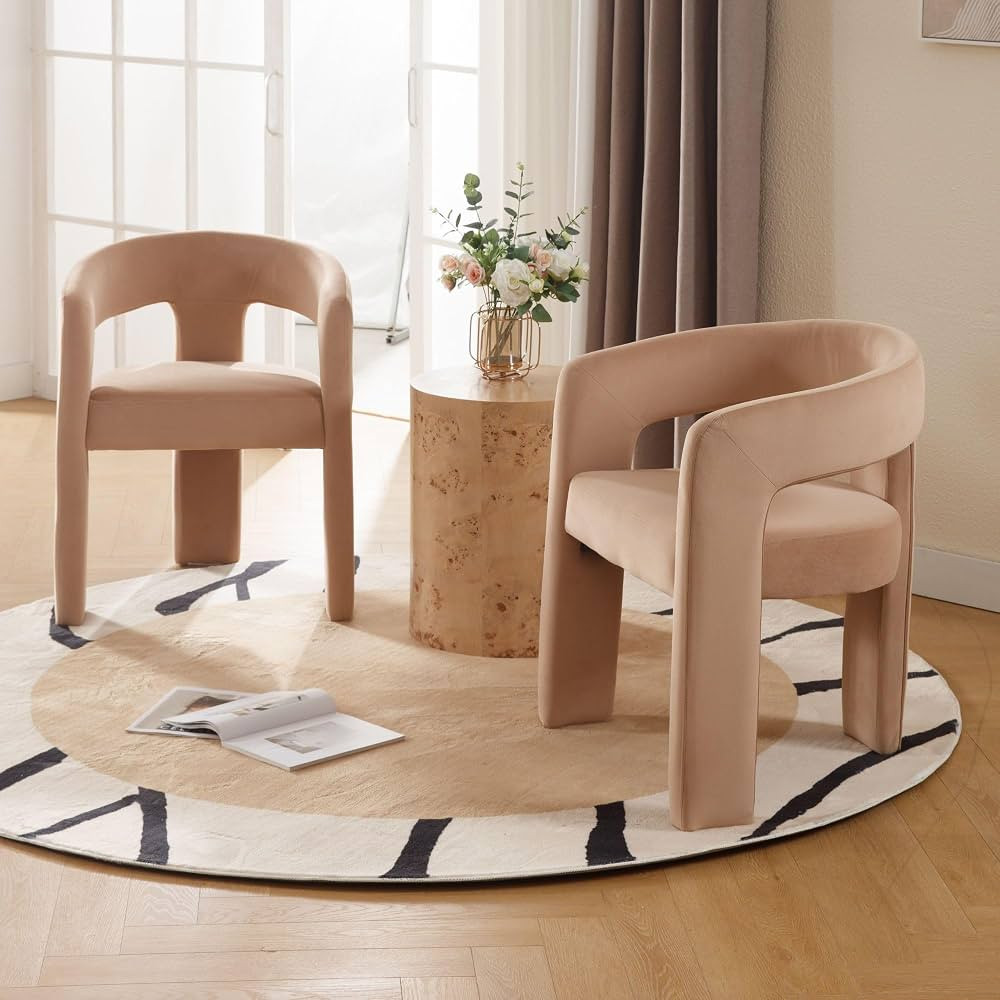 Modern Dining Chair Set of 2, Velvet Upholstered Barrel Kitchen Chair, Round Dining Chairs with W... | Amazon (US)