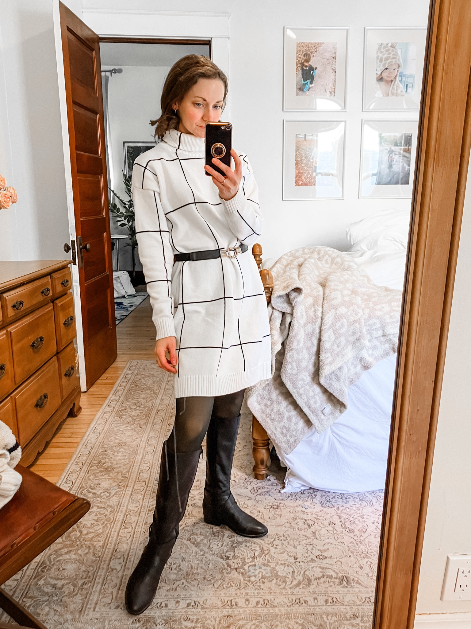 Sweater dress for work!
Wearing size S Chicwish sweater dress, order your usual size.
Size 6 narrow calf Naturalizer boots, leather, order your usual wide. 
Size S Amazon fleece lined tights. 
Petite outfit. Classic outfit. Neutral outfit. Winter outfit  

#LTKover40 #LTKworkwear #LTKSeasonal
